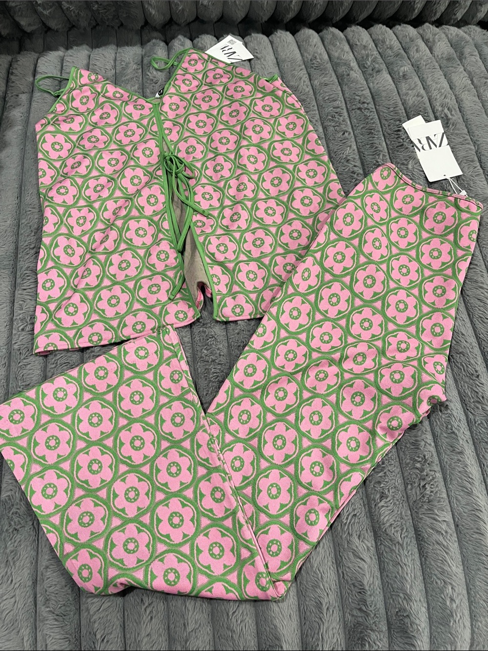 Zara Pink & Green Floral Print Pajama Set